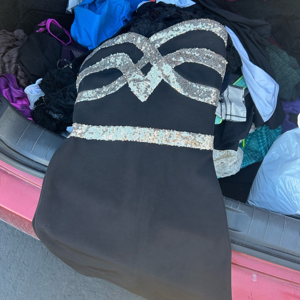 Black and gold Sequin Strapless Bodycon Dress